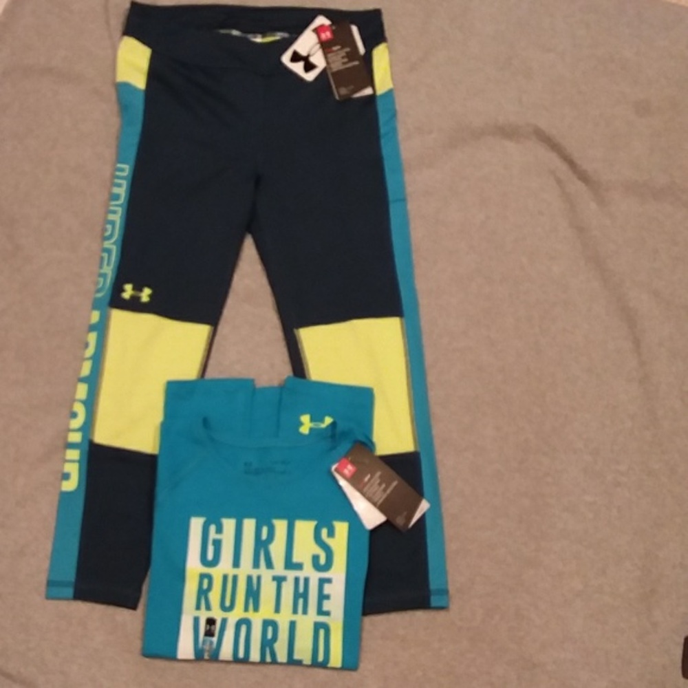 Under Armour shirt & running Tights set YLG